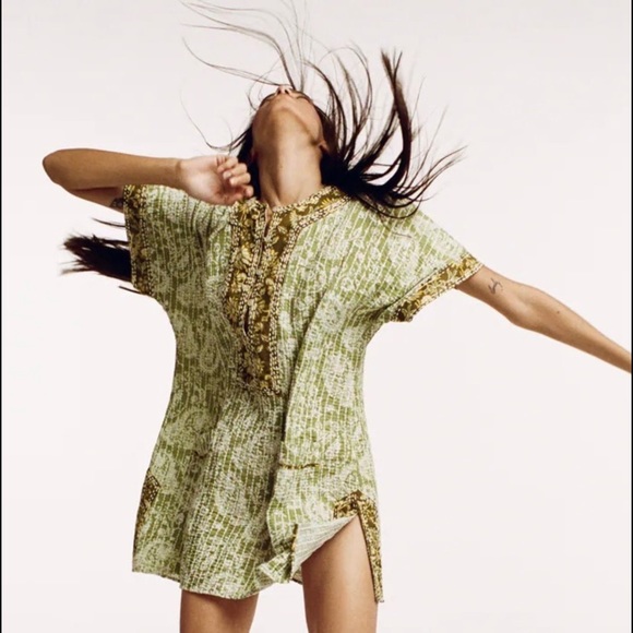 Zara Tribal Quilted Tunic Kaftan Dress with Slits - Picture 2 of 16